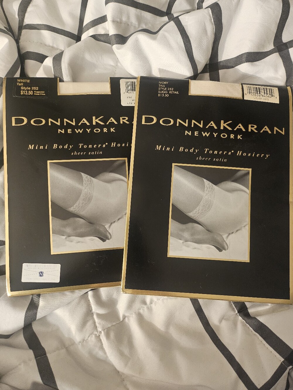Mini Body Toners Sheer Satin Hosiery - Ivory & White, Tall New Vintage